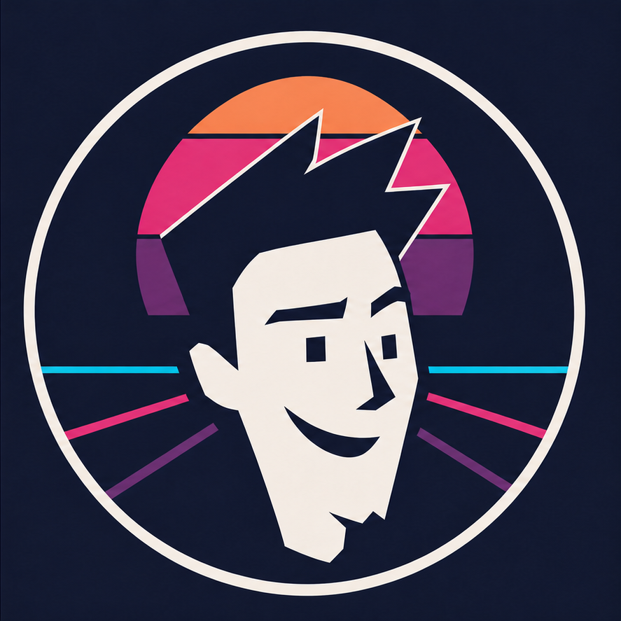 Author's avatar — a geometric retrowave-style portrait